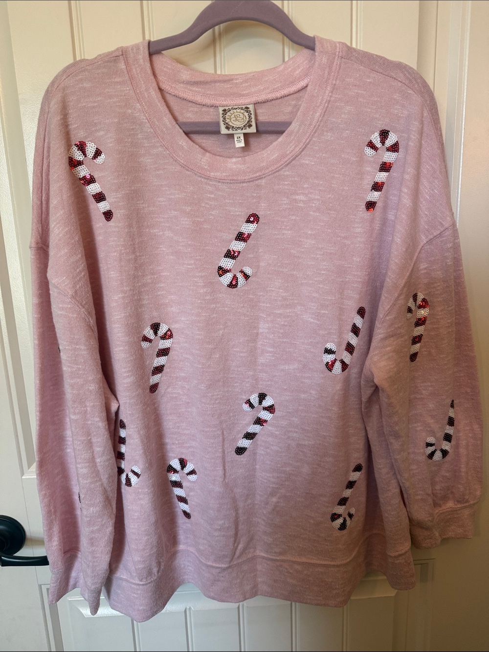 Cozy Pink Candy Cane Sweater - Women's Holiday Pullover